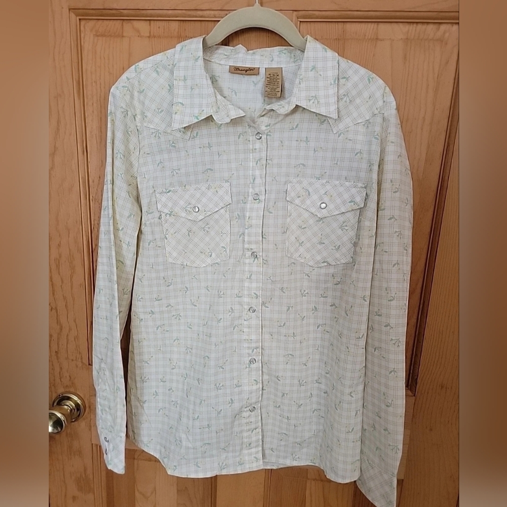 Wranglers Light Plaid Yellow Flower Snap Front Western Shirt Medium